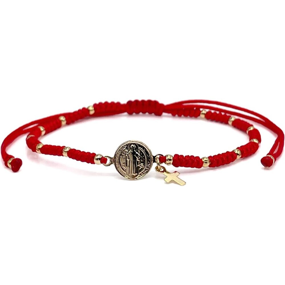 St Benedict Medal Red String Adjustable Cord Brac… - image 1